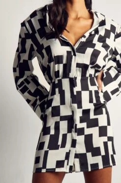 Monochrome Abstract Button Through Shirt Dress 8 Monochrome Abstract Button Through Shirt Dress -Dress Sales Store black monochrome abstract button through shirt dress 1