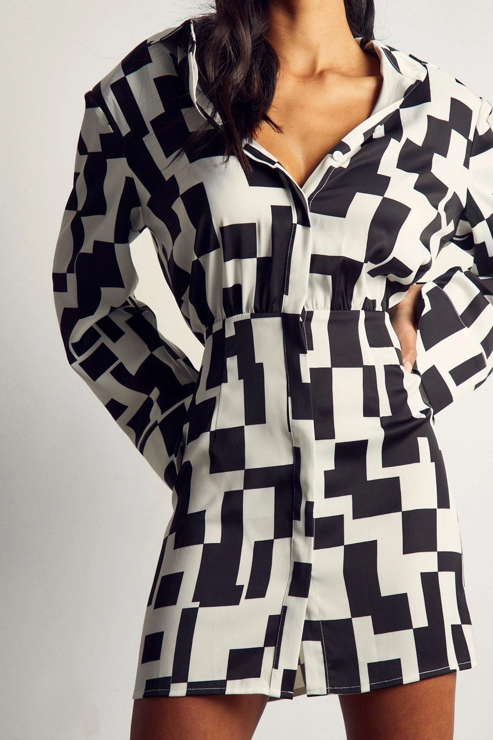 Monochrome Abstract Button Through Shirt Dress 4 Monochrome Abstract Button Through Shirt Dress - Image 2