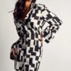 Monochrome Abstract Button Through Shirt Dress -Dress Sales Store black monochrome abstract button through shirt dress
