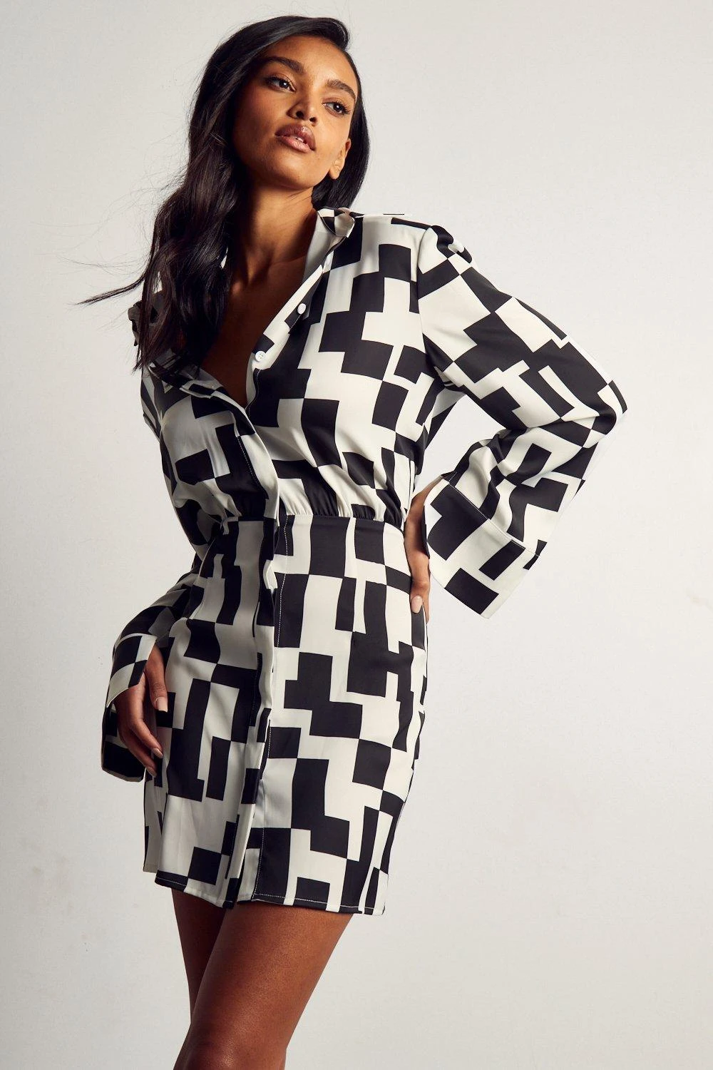 Monochrome Abstract Button Through Shirt Dress 3 Monochrome Abstract Button Through Shirt Dress