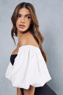 Monochrome Puff Sleeve Mini Dress -Dress Sales Store black monochrome puff sleeve mini dress 5