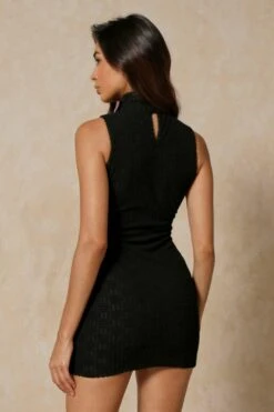 Monogram Embossed High Neck Mini Dress 10 Monogram Embossed High Neck Mini Dress -Dress Sales Store black monogram embossed high neck mini dress 2