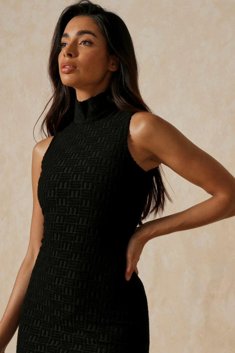 Monogram Embossed High Neck Mini Dress 6 Monogram Embossed High Neck Mini Dress - Image 4