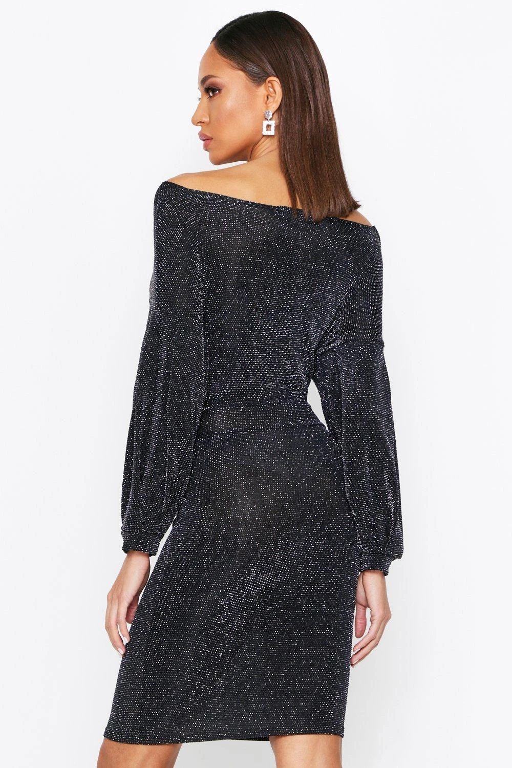 Off The Shoulder Glitter Mini Dress 4 Off The Shoulder Glitter Mini Dress - Image 2