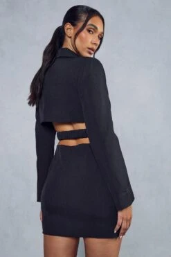 Open Back Tailored Blazer Dress -Dress Sales Store black open back tailored blazer dress 2