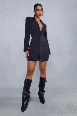 Open Back Tailored Blazer Dress -Dress Sales Store black open back tailored blazer dress 3