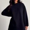 Oversized Raw Hem Sweater Dress -Dress Sales Store black oversized raw hem sweater dress