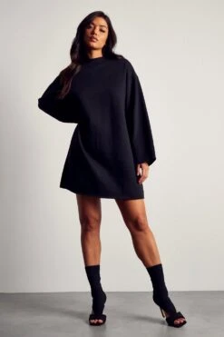 Oversized Raw Hem Sweater Dress 11 Oversized Raw Hem Sweater Dress -Dress Sales Store black oversized raw hem sweater dress 4