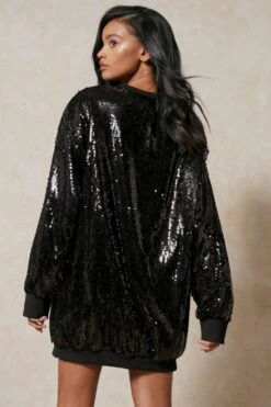 Oversized Sequin Jumper Dress 10 Oversized Sequin Jumper Dress -Dress Sales Store black oversized sequin jumper dress 3