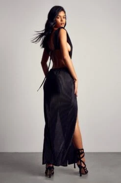 Plisse Twist Front Maxi Dress -Dress Sales Store black plisse twist front maxi dress 2