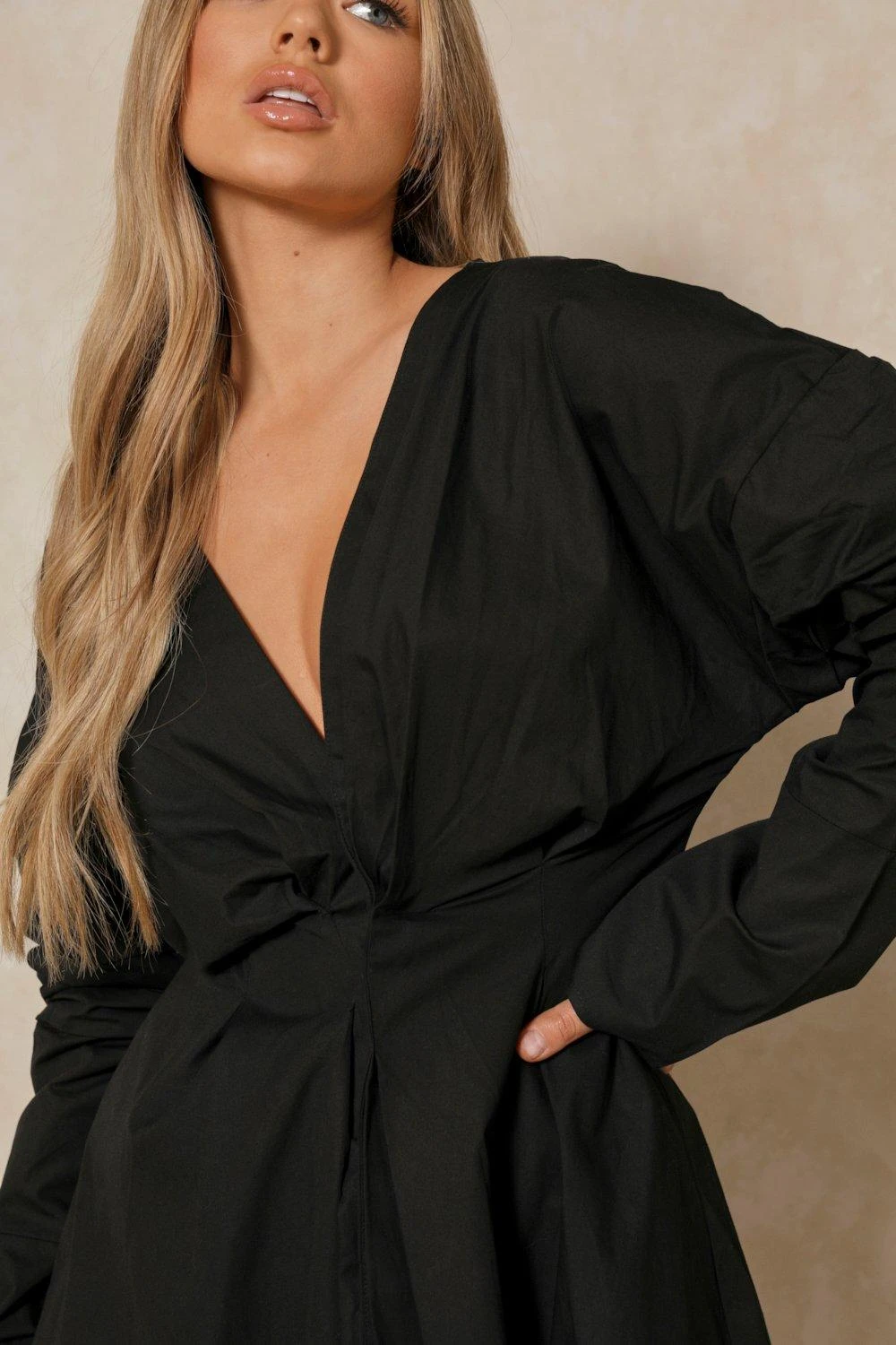 Plunge Front Gathered Sleeve Shirt Dress 8 Plunge Front Gathered Sleeve Shirt Dress - Image 6