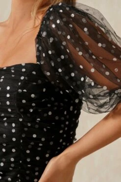 Polka Dot Mesh Ruched Mini Dress 12 Polka Dot Mesh Ruched Mini Dress -Dress Sales Store black polka dot mesh ruched mini dress 4
