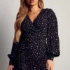 Polka Dot Wrap Frill Dress -Dress Sales Store black polka dot wrap frill dress