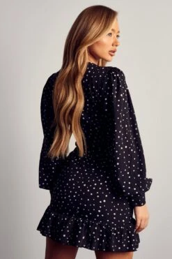 Polka Dot Wrap Frill Dress -Dress Sales Store black polka dot wrap frill dress 2