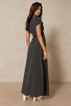 Polka Dot Wrap Front Maxi Dress -Dress Sales Store black polka dot wrap front maxi dress 2