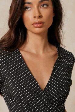 Polka Dot Wrap Front Maxi Dress -Dress Sales Store black polka dot wrap front maxi dress 4