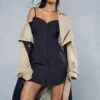 Poplin Off The Shoulder Button Through Shirt Dress -Dress Sales Store black poplin off the shoulder button through shirt dress