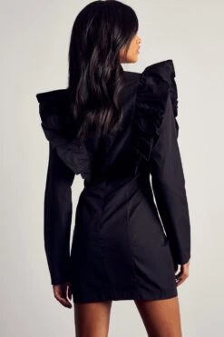 Poplin Ruffle Detail Mini Dress -Dress Sales Store black poplin ruffle detail mini dress 2