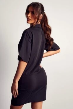 Poplin Short Sleeve Shirt Dress -Dress Sales Store black poplin short sleeve shirt dress 2