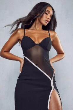 Power Mesh Diamante Maxi Dress -Dress Sales Store black power mesh diamante maxi dress 1