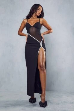Power Mesh Diamante Maxi Dress -Dress Sales Store black power mesh diamante maxi dress 3