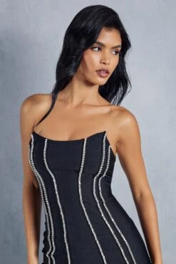 Premium Bandage Diamante Trim Bandeau Dress 8 Premium Bandage Diamante Trim Bandeau Dress -Dress Sales Store black premium bandage diamante trim bandeau dress 1