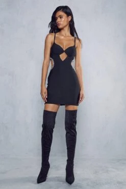 Premium Bandage Diamante Trim Cupped Dress -Dress Sales Store black premium bandage diamante trim cupped dress 3