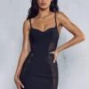 Premium Bandage Mesh Insert Mini Dress -Dress Sales Store black premium bandage mesh insert mini dress