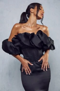 Premium Corset Puff Bardot Midi Dress 8 Premium Corset Puff Bardot Midi Dress -Dress Sales Store black premium corset puff bardot midi dress 1