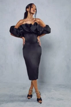 Premium Corset Puff Bardot Midi Dress 10 Premium Corset Puff Bardot Midi Dress -Dress Sales Store black premium corset puff bardot midi dress 3