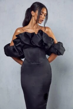 Premium Corset Puff Bardot Midi Dress 11 Premium Corset Puff Bardot Midi Dress -Dress Sales Store black premium corset puff bardot midi dress 4