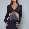 Premium Diamante Chain Mini Dress -Dress Sales Store black premium diamante chain mini dress