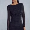 Premium Diamante Draped Backless Mini Dress -Dress Sales Store black premium diamante draped backless mini dress