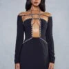 Premium Diamante Trim Cut Out Bodycon Dress -Dress Sales Store black premium diamante trim cut out bodycon dress