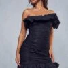 Premium Extreme Ruffle Bardot Mini Dress -Dress Sales Store black premium extreme ruffle bardot mini dress