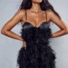 Premium Feather Cupped Satin Mini Dress 1 Premium Feather Cupped Satin Mini Dress -Dress Sales Store black premium feather cupped satin mini dress