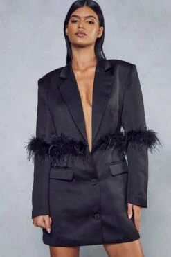 Premium Feather Detail Blazer Dress -Dress Sales Store black premium feather detail blazer dress 4