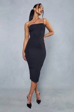 Premium Knitted Contrast Strap Midi Dress -Dress Sales Store black premium knitted contrast strap midi dress 3