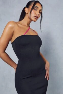 Premium Knitted Contrast Strap Midi Dress -Dress Sales Store black premium knitted contrast strap midi dress 4