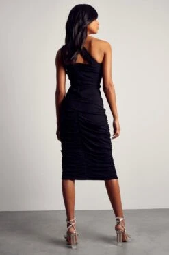 Premium Mesh Asymmetric Strap Midi Dress -Dress Sales Store black premium mesh asymmetric strap midi dress 2