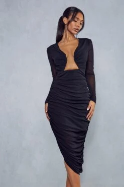 Premium Mesh Boning Asymmetric Midi Dress 12 Premium Mesh Boning Asymmetric Midi Dress -Dress Sales Store black premium mesh boning asymmetric midi dress 4