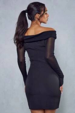 Premium Mesh Corset Overlay Mini Dress -Dress Sales Store black premium mesh corset overlay mini dress 2