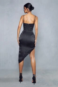 Premium Mesh Insert Corset Satin Wrap Midi Dress -Dress Sales Store black premium mesh insert corset satin wrap midi dress 2