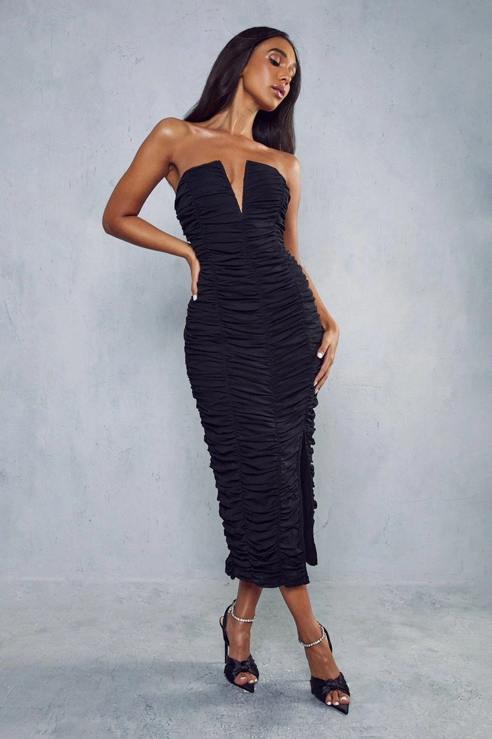 Premium Mesh V Bar Ruched Midaxi Dress 6 Premium Mesh V Bar Ruched Midaxi Dress - Image 4