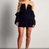 Premium Mesh V Bar Ruched Mini Dress -Dress Sales Store black premium mesh v bar ruched mini dress