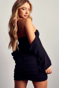 Premium Mesh V Bar Ruched Mini Dress -Dress Sales Store black premium mesh v bar ruched mini dress 2