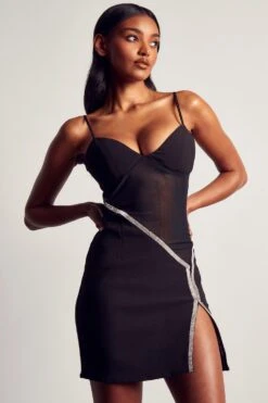 Premium Power Mesh Diamante Mini Dress -Dress Sales Store black premium power mesh diamante mini dress 3