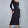 Premium Rib Square Neck Maxi Dress -Dress Sales Store black premium rib square neck maxi dress