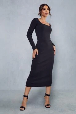 Premium Rib Square Neck Maxi Dress
