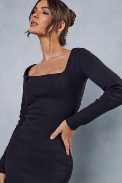 Premium Rib Square Neck Maxi Dress -Dress Sales Store black premium rib square neck maxi dress 5